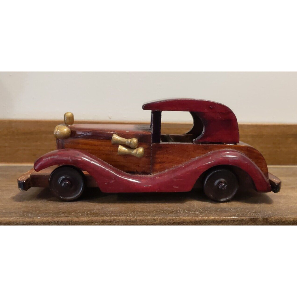 Vintage Wooden Hand Crafted Classic Car Model 6" Long